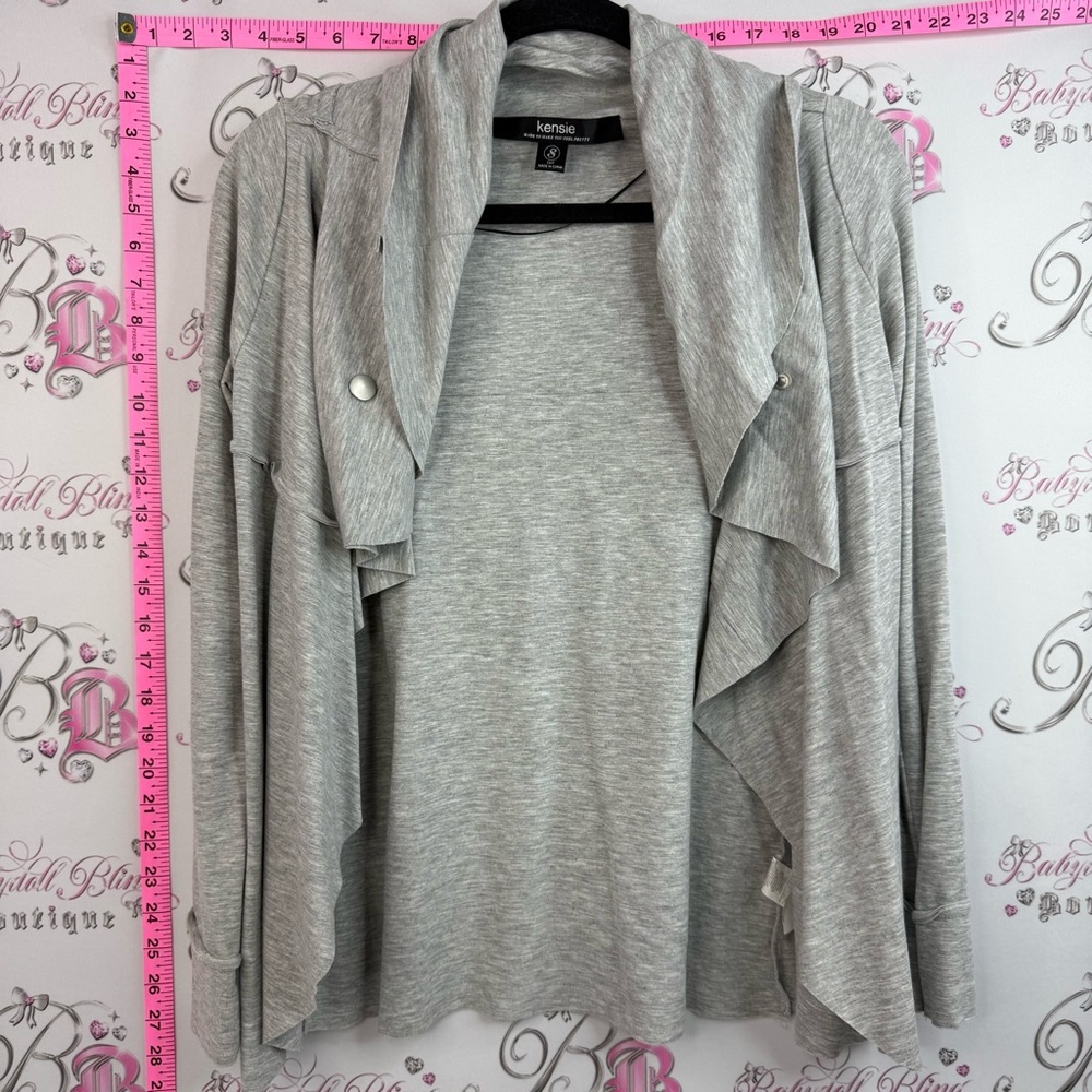 Kensie cardigan sweater snap buttons Heather Gray Waterfall Open Front Cardigan